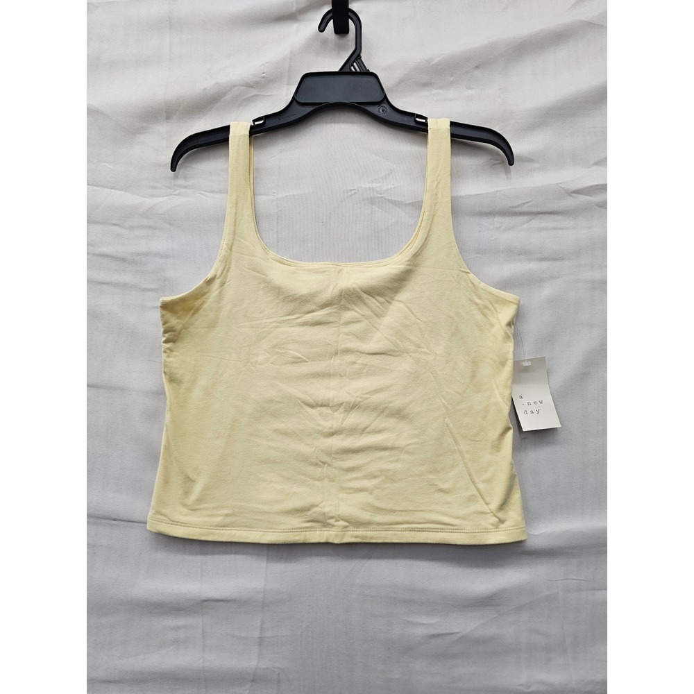 A New Day Womens Scoop Neck Tank Top Yellow Cotton Blend Casual Size Medium